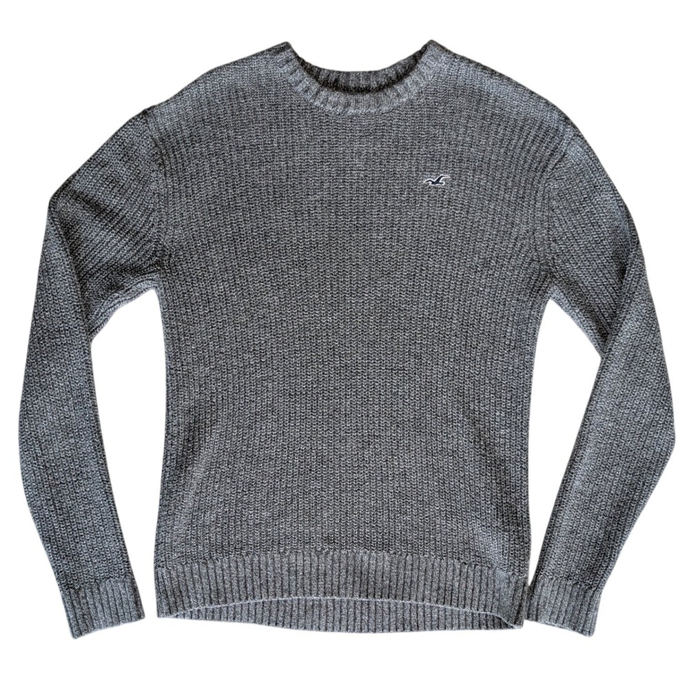 Hollister Large Grey Long Sleeve Knit Crew‎ Neck Sweater Men's Logo Patch